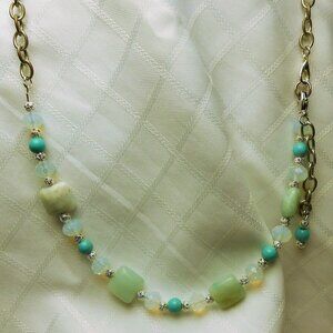 No18 Handmade jewelry set with polished stones: necklace and earrings